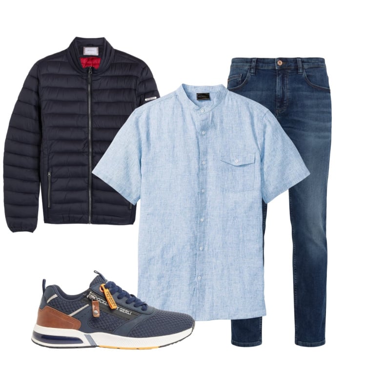 Outfit uomo - Total look #2374325. Stile Biker Rock per Tutti i giorni. Abbinamento con camicie a manica corta, sneakers, jeans, piumini.