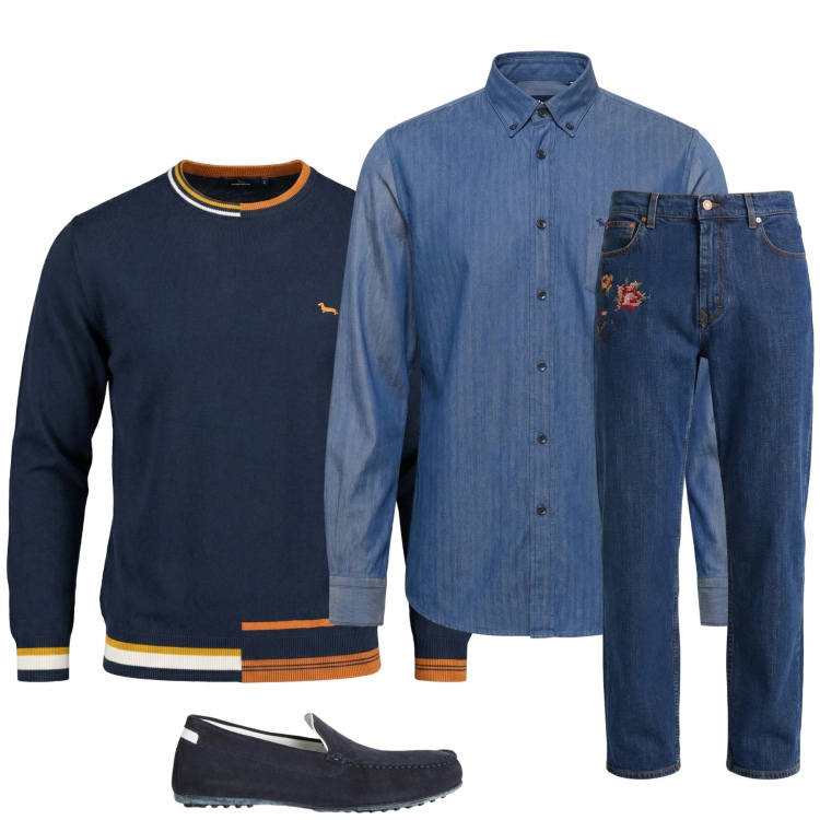 Outfit uomo - Total look #2374331. Stile Trendy per Tutti i giorni. Abbinamento con scarpe stringate, jeans, camicie, pullovers.