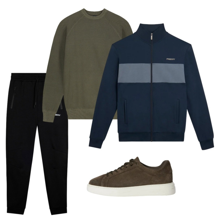 Outfit uomo - Marzo. Stile Casual per Tutti i giorni. Abbinamento con sneakers, pantaloni, felpe, maglieria.