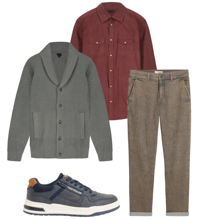 Outfit uomo - Total look #2374344. Stile Trendy per Tutti i giorni. Abbinamento con jeans dritti, sneakers, camicie, cardigans.
