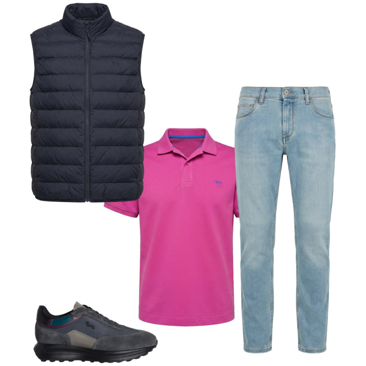 Outfit uomo - Total look #2374346. Stile Urban per Tutti i giorni. Abbinamento con jeans slim fit, piumini, polo, sneakers.