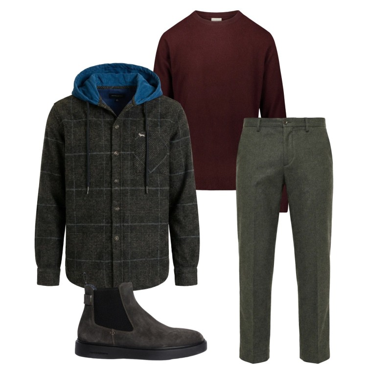 Outfit uomo - Total look #2374347. Stile Casual per Tutti i giorni. Abbinamento con stivali e stivaletti, pantaloni chino, cappotti, maglieria.