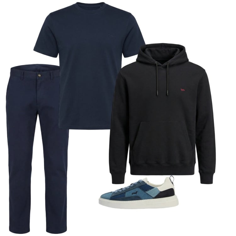 Outfit uomo - Marzo. Stile Casual per Tutti i giorni. Abbinamento con t-shirt, sneakers, pantaloni cargo, felpe con cappuccio.