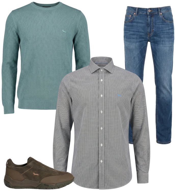 Outfit uomo - Total look #2374353. Stile Trendy per Tutti i giorni. Abbinamento con pullovers, jeans, camicie, sneakers.