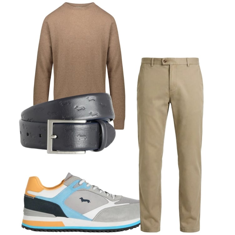 Outfit uomo - Total look #2374357. Stile Casual per Tutti i giorni. Abbinamento con sneakers, cinture, pantaloni chino, maglieria.