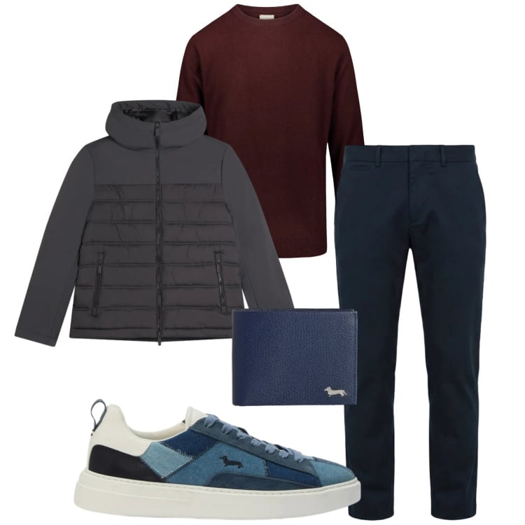 Outfit uomo - Total look #2374359. Stile Trendy per Tutti i giorni. Abbinamento con portafogli, sneakers, pantaloni chino, piumini, maglieria.