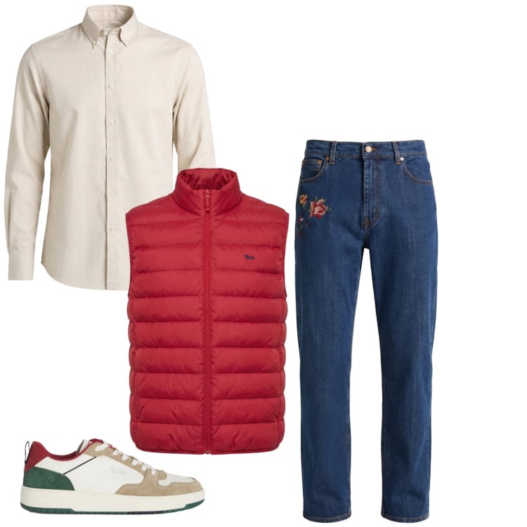 Outfit uomo - Total look #2374368. Stile Casual per Ufficio. Abbinamento con sneakers, camicie, piumini, jeans.