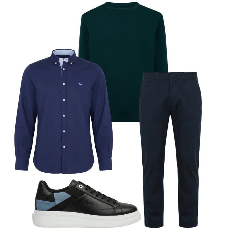 Outfit uomo - Total look #2374371. Stile Trendy per Serata speciale. Abbinamento con sneakers, camicie, pantaloni chino, maglieria.