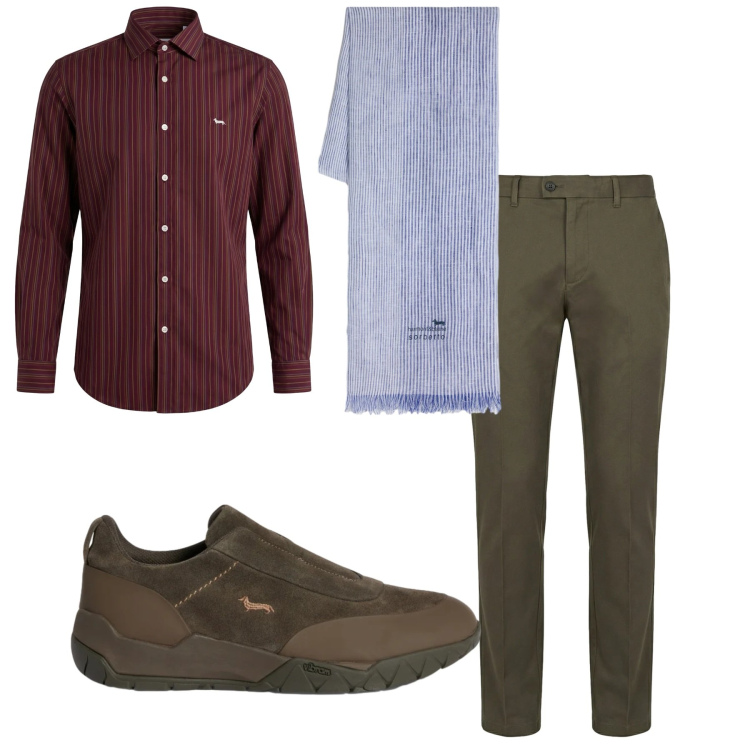 Outfit uomo - Total look #2374383. Stile Casual per Tutti i giorni. Abbinamento con sciarpe, camicie, pantaloni chino, sneakers.