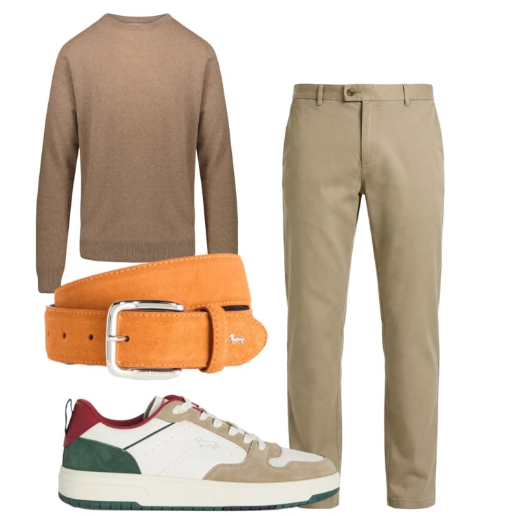 Outfit uomo - Total look #2374388. Stile Casual per Tutti i giorni. Abbinamento con sneakers, cinture, pantaloni chino, maglieria.