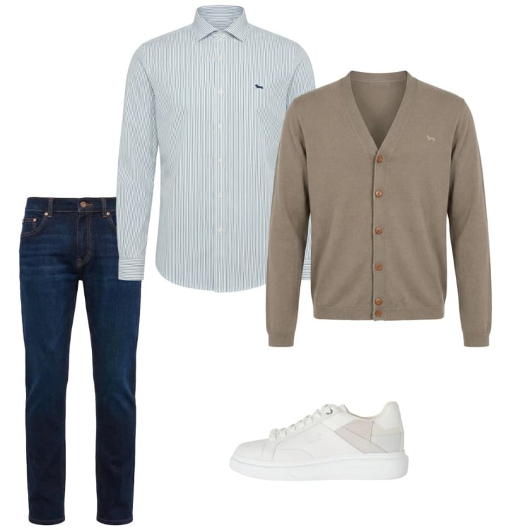 Outfit uomo - Marzo. Stile Casual per Tutti i giorni. Abbinamento con sneakers, jeans, cardigans, camicie.