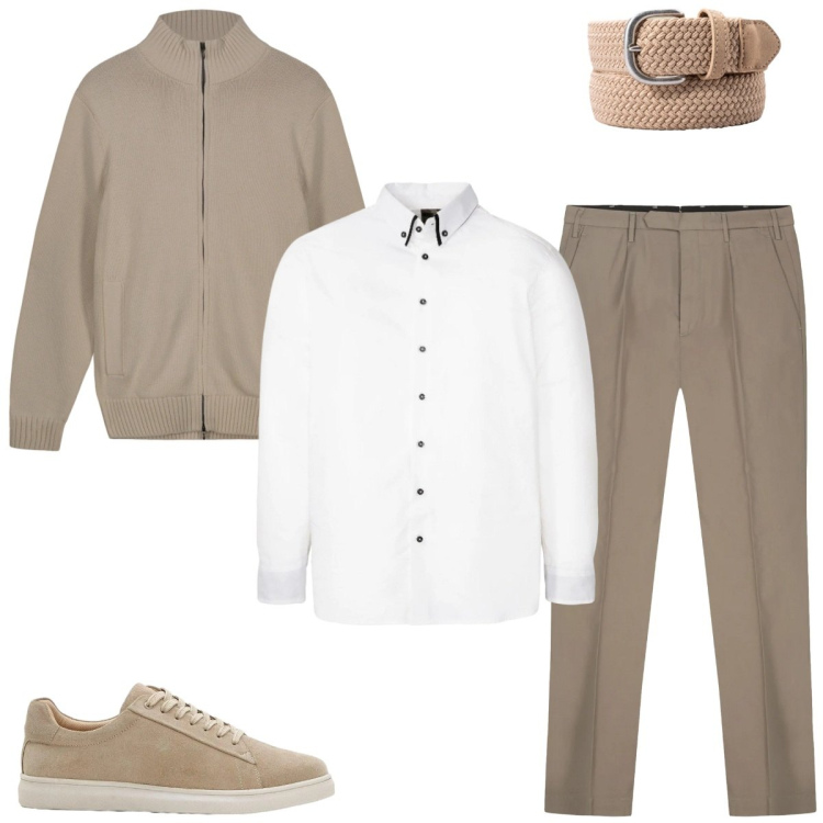 Outfit uomo - Eleganza e libertà di movimento. Stile Business/Elegante per Tutti i giorni. Abbinamento con sneakers, camicie, cardigans, pantaloni, cinture.