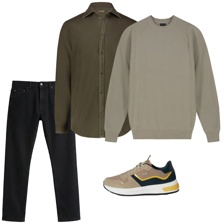 Outfit uomo - Marzo. Stile Casual per Tutti i giorni. Abbinamento con sneakers, jeans, camicie, maglieria.