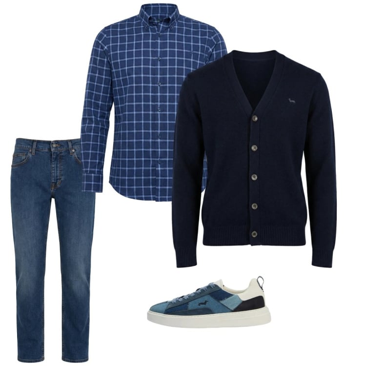 Outfit uomo - Marzo. Stile Casual per Tutti i giorni. Abbinamento con jeans, sneakers, cardigans, camicie.