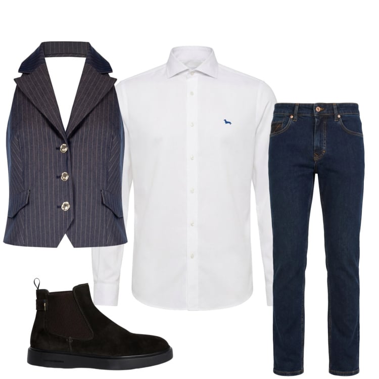 Outfit uomo - Total look #2374414. Stile Casual per Ufficio. Abbinamento con jeans, stivali e stivaletti, camicie, gilet.