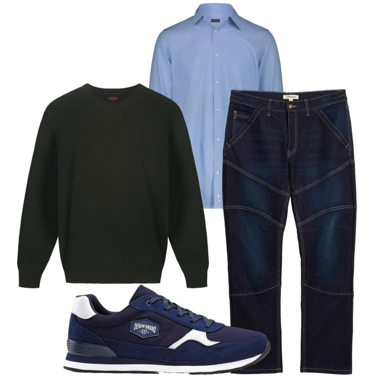Outfit uomo - Total look #2374431. Stile Casual per Tutti i giorni. Abbinamento con jeans dritti, sneakers, camicie, maglieria.