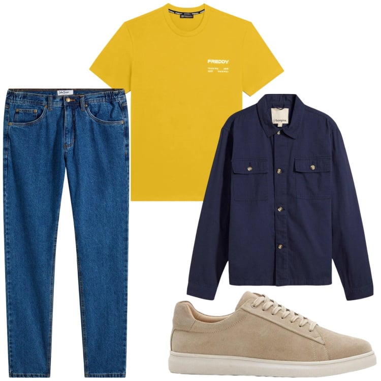 Outfit uomo - Total look #2374435. Stile Trendy per Sport. Abbinamento con jeans dritti, giacche, sneakers, t-shirt.