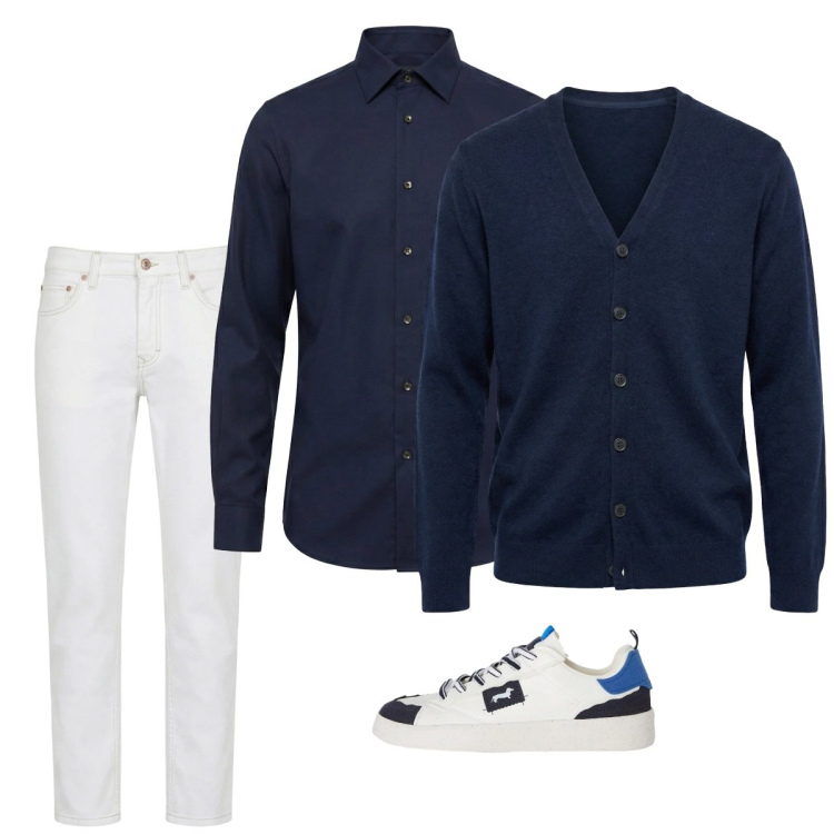 Outfit uomo - Marzo. Stile Casual per Tutti i giorni. Abbinamento con sneakers, jeans, cardigans, camicie.