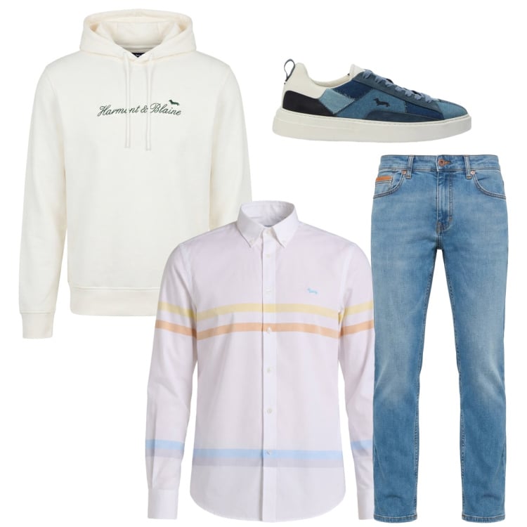 Outfit uomo - Total look #2374448. Stile Urban per Tutti i giorni. Abbinamento con felpe con cappuccio, camicie, sneakers, jeans.