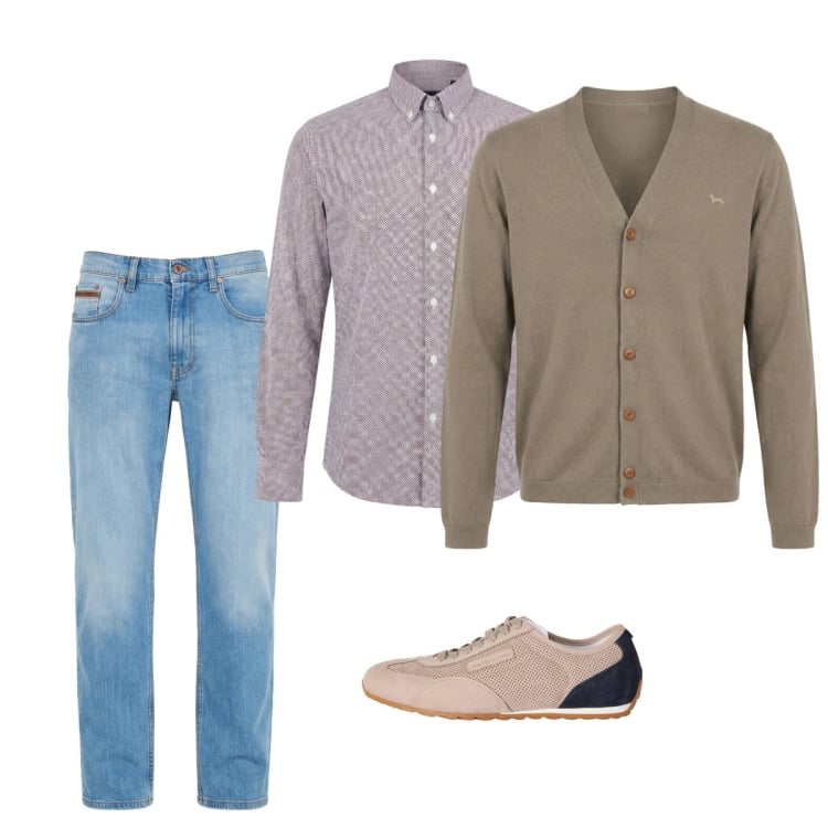 Outfit uomo - Marzo. Stile Casual per Tutti i giorni. Abbinamento con jeans, sneakers, camicie, cardigans.