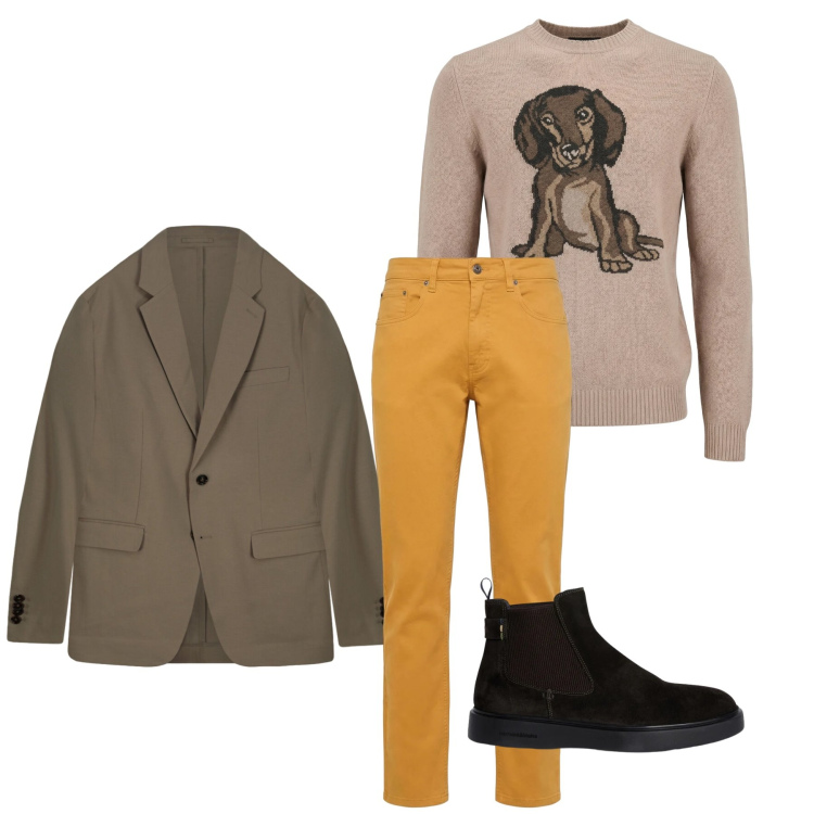 Outfit uomo - Total look #2374463. Stile Urban per Ufficio. Abbinamento con stivali e stivaletti, pantaloni, maglieria, giacche.