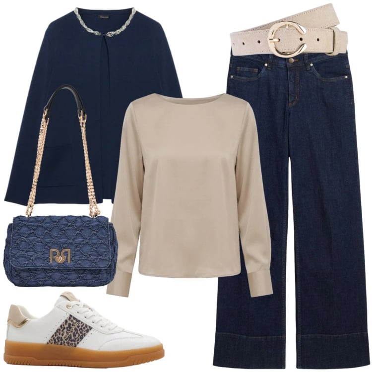 Outfit donna - Total look #2374473. Stile Casual per Tutti i giorni. Abbinamento con jeans, sneakers, cinture, cardigans, borse a spalla, bluse.