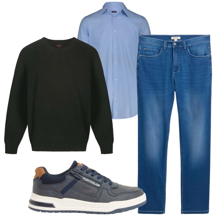 Outfit uomo - Total look #2374474. Stile Trendy per Serata speciale. Abbinamento con sneakers, jeans dritti, camicie, maglieria.