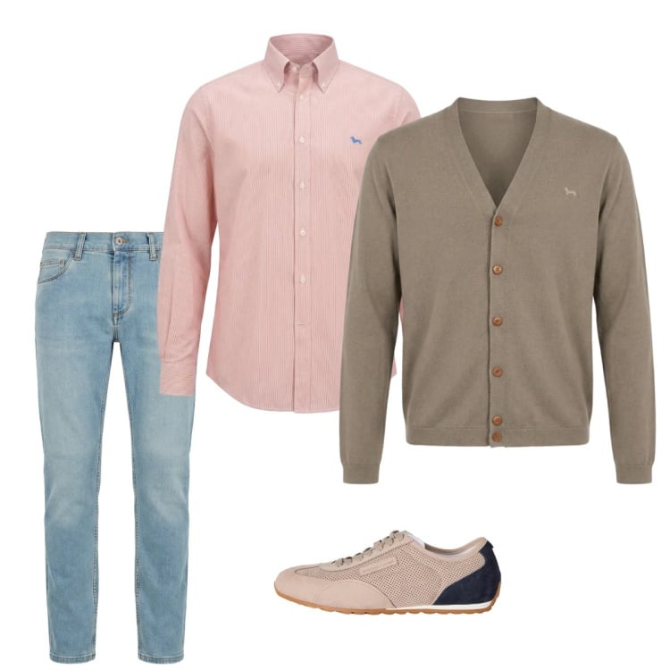 Outfit uomo - Marzo. Stile Casual per Tutti i giorni. Abbinamento con jeans slim fit, sneakers, cardigans, camicie.