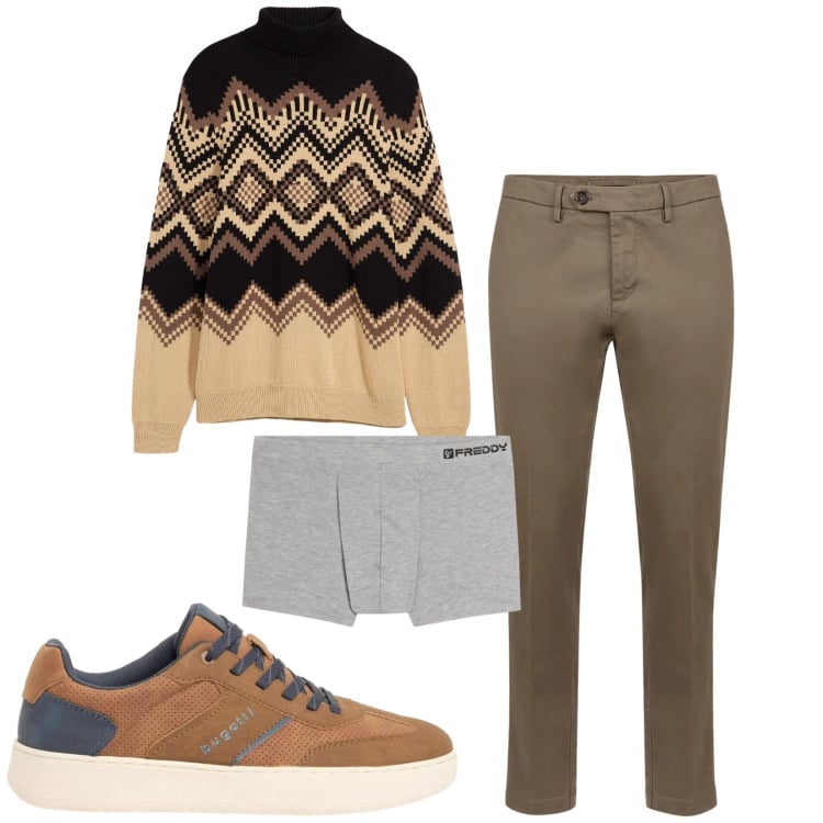 Outfit uomo - Total look #2374481. Stile Trendy per Tutti i giorni. Abbinamento con maglieria, sneakers, boxer, pantaloni chino.