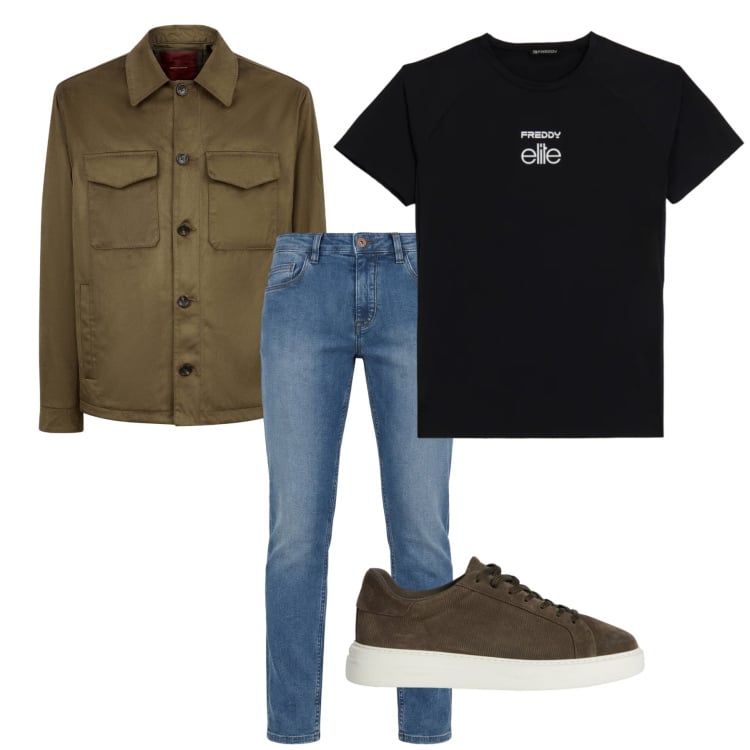 Outfit uomo - Total look #2374482. Stile Urban per Tutti i giorni. Abbinamento con sneakers, jeans, t-shirt, giacche.