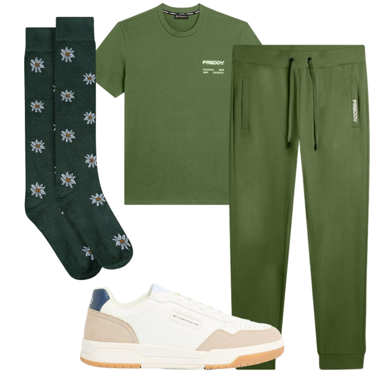 Outfit uomo - Total look #2374488. Stile Trendy per Sport. Abbinamento con sneakers, pantaloni, t-shirt, calzini.