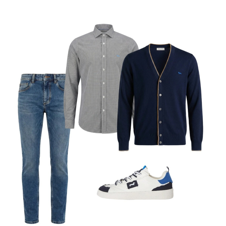 Outfit uomo - Marzo. Stile Casual per Tutti i giorni. Abbinamento con sneakers, jeans slim fit, cardigans, camicie.