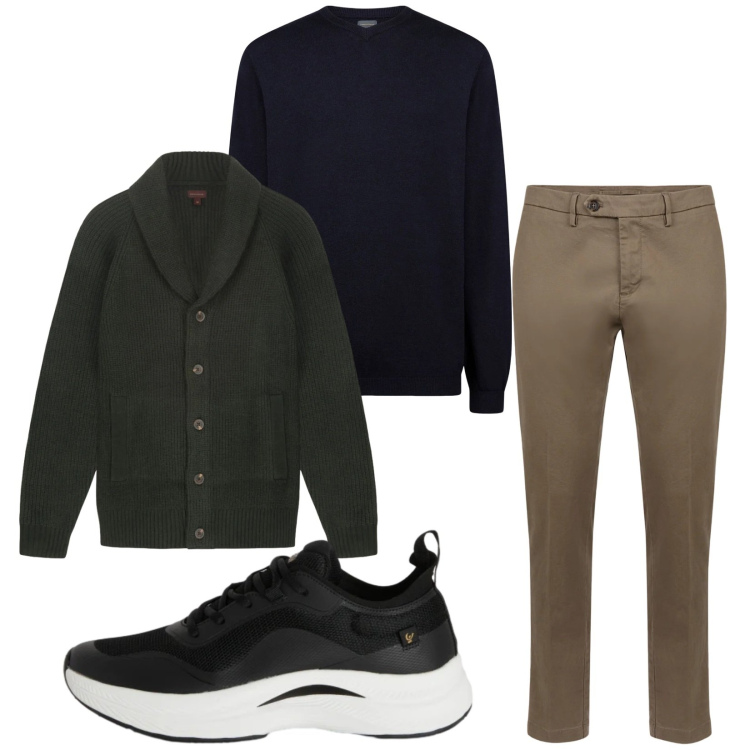 Outfit uomo - Total look #2374516. Stile Trendy per Tutti i giorni. Abbinamento con sneakers, cardigans, maglieria, pantaloni chino.