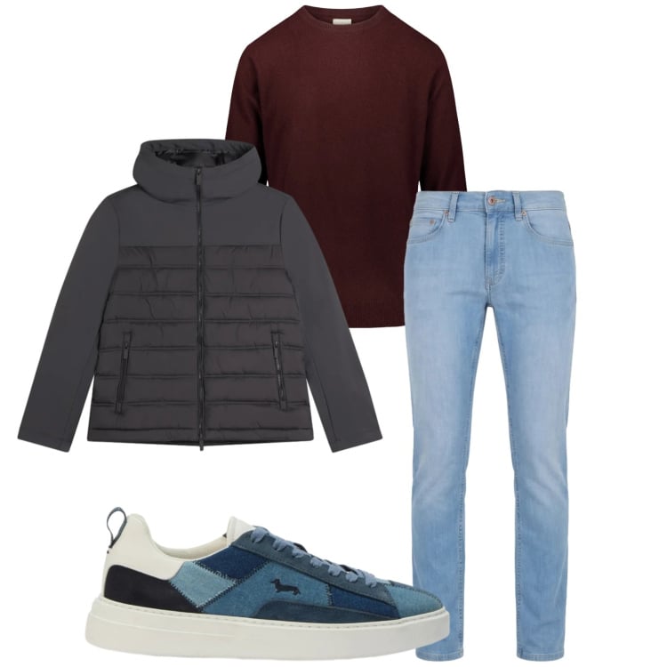 Outfit uomo - Total look #2374531. Stile Casual per Tutti i giorni. Abbinamento con jeans, sneakers, piumini, maglieria.