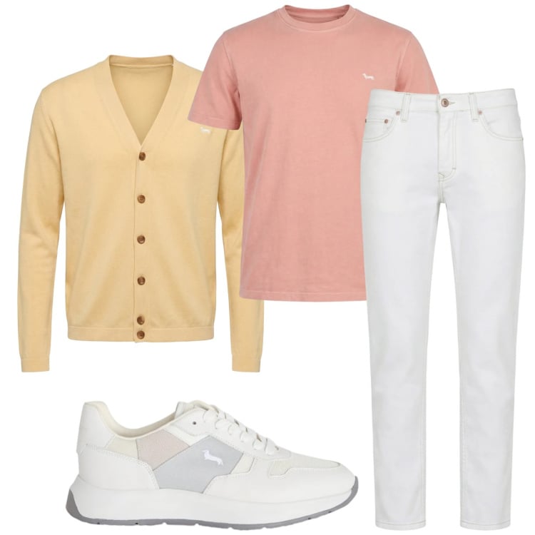 Outfit uomo - Total look #2374536. Stile Trendy per Serata speciale. Abbinamento con jeans, sneakers, t-shirt, cardigans.