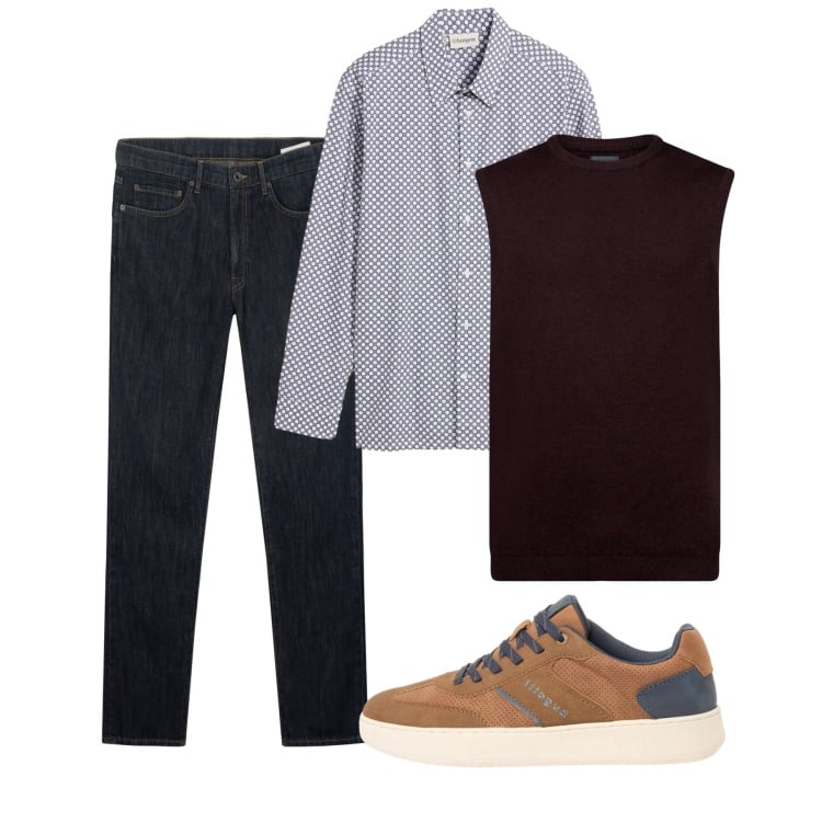 Outfit uomo - Total look #2374540. Stile Casual per Tutti i giorni. Abbinamento con sneakers, camicie, gilet, jeans.