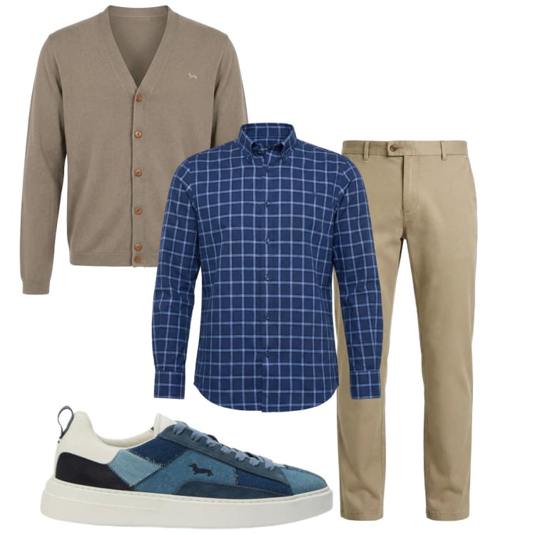 Outfit uomo - Total look #2374544. Stile Casual per Tutti i giorni. Abbinamento con sneakers, cardigans, pantaloni chino, camicie.