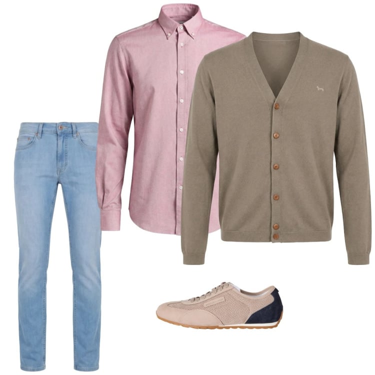 Outfit uomo - Marzo. Stile Casual per Tutti i giorni. Abbinamento con sneakers, camicie, jeans, cardigans.