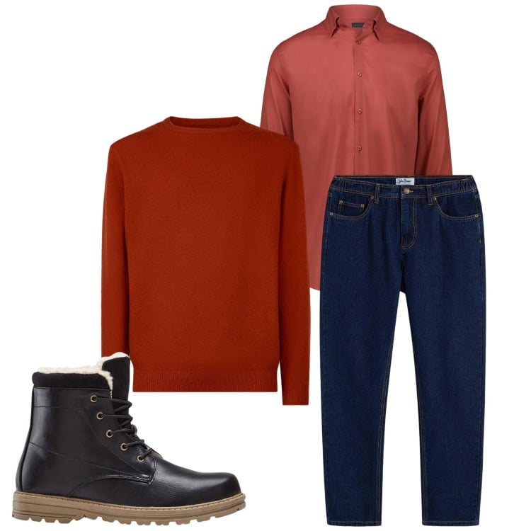 Outfit uomo - Total look #2374554. Stile Trendy per Serata speciale. Abbinamento con stivali e stivaletti, jeans dritti, maglieria, camicie.