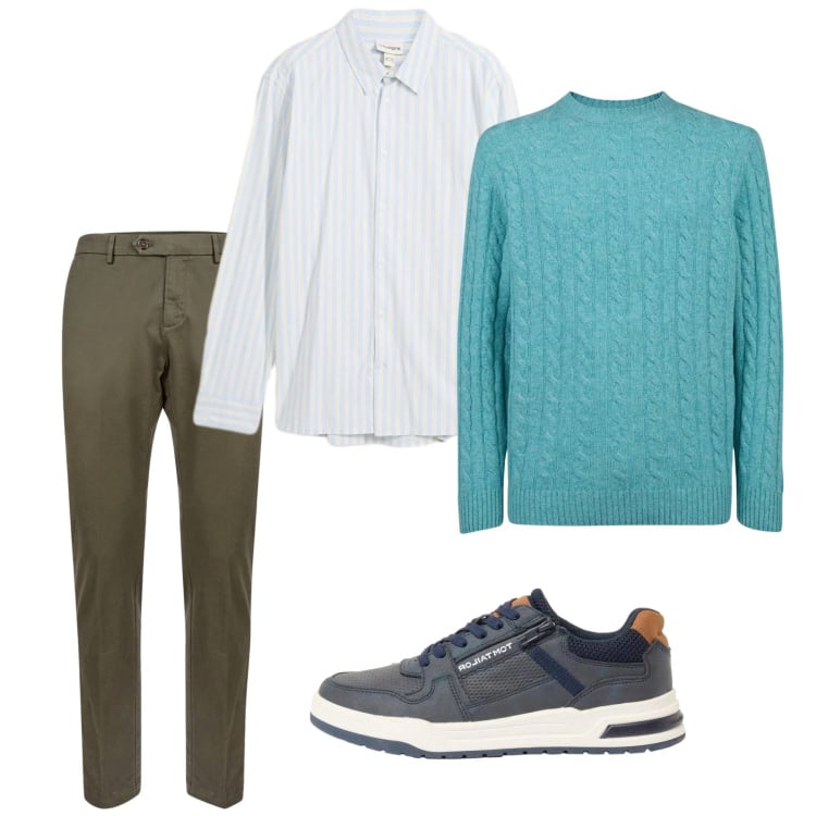 Outfit uomo - Total look #2374557. Stile Casual per Tutti i giorni. Abbinamento con camicie, sneakers, pantaloni chino, maglieria.