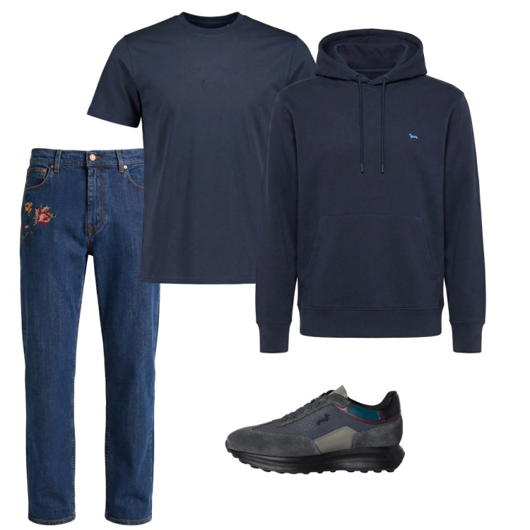 Outfit uomo - Marzo. Stile Casual per Tutti i giorni. Abbinamento con t-shirt, felpe con cappuccio, jeans, sneakers.