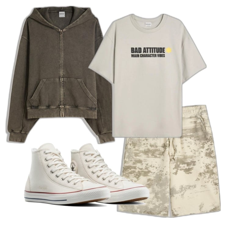 Outfit hombre - Casual #6316. Estilo Casual para Todos los días. Combinación con sneakers, camiseta, sudaderas, bermudas.