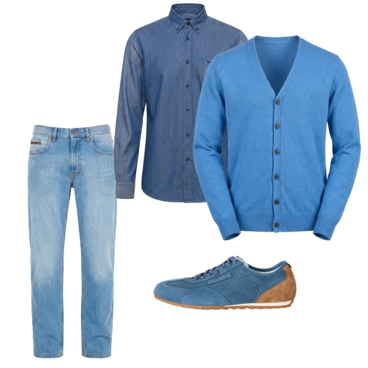 Outfit uomo - Marzo. Stile Casual per Tutti i giorni. Abbinamento con jeans, sneakers, camicie, cardigans.