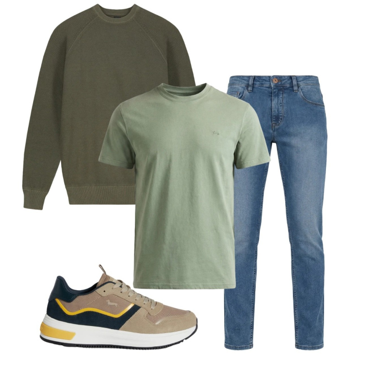 Outfit uomo - Total look #2374579. Stile Casual per Tutti i giorni. Abbinamento con t-shirt, sneakers, jeans, maglieria.