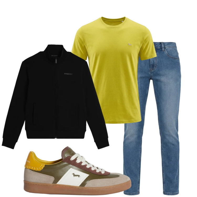 Outfit uomo - Total look #2374588. Stile Trendy per Tutti i giorni. Abbinamento con sneakers, jeans, t-shirt, felpe.
