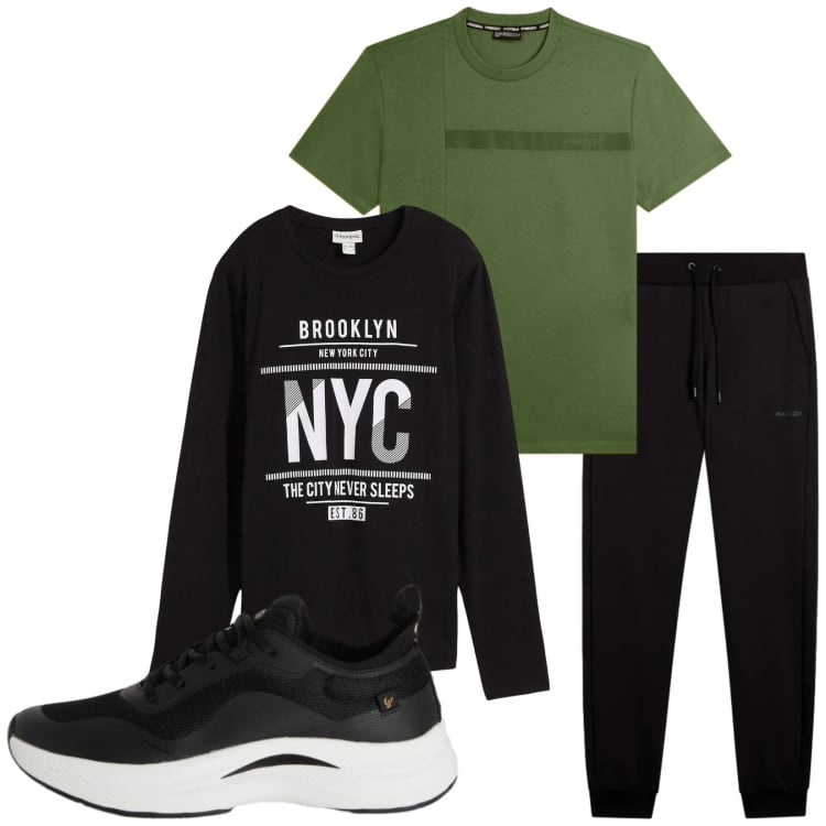 Outfit uomo - Total look #2374590. Stile Trendy per Sport. Abbinamento con maglieria, sneakers, pantaloni, t-shirt.