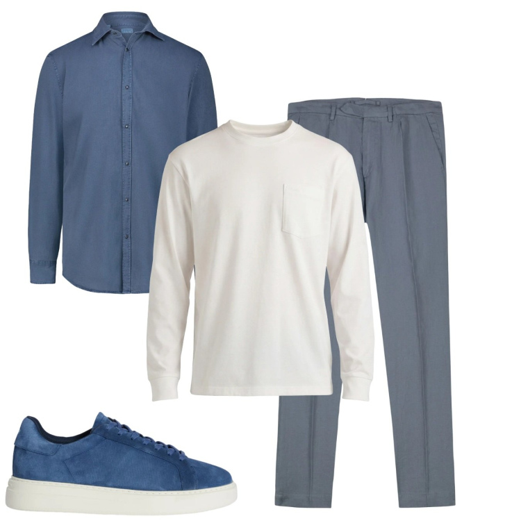 Outfit uomo - Total look #2374604. Stile Casual per Tutti i giorni. Abbinamento con t-shirt, sneakers, pantaloni, camicie.