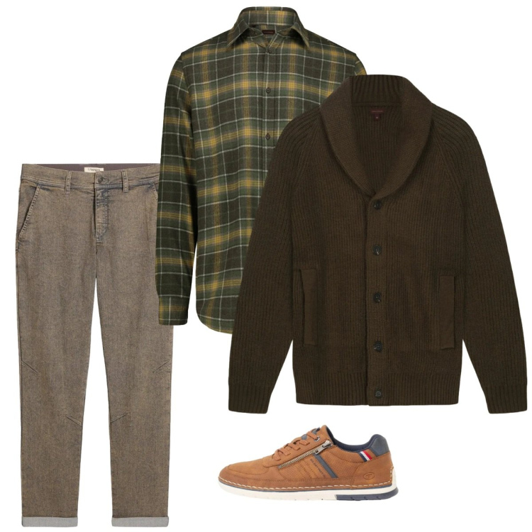 Outfit uomo - Marzo. Stile Casual per Tutti i giorni. Abbinamento con jeans dritti, sneakers, camicie, cardigans.
