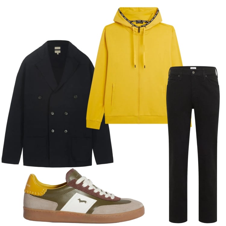 Outfit uomo - Total look #2374618. Stile Casual per Tutti i giorni. Abbinamento con jeans dritti, sneakers, felpe con cappuccio, cardigans.