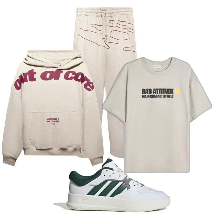 Outfit hombre - Casual. Estilo Casual para Todos los días. Combinación con camiseta, sneakers, sudaderas con capucha, pantalones.